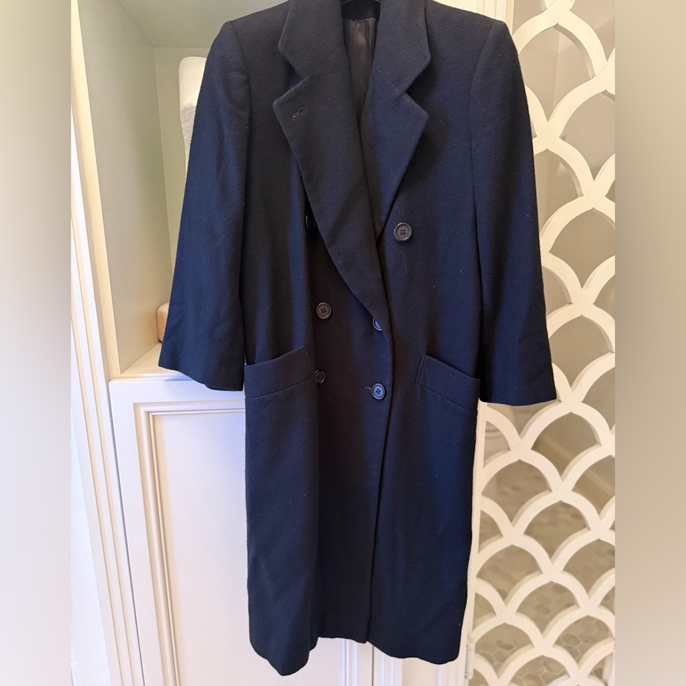 Vintage Black Camel hair long winter trench coat, Fleurette of CA for Saks Fifth